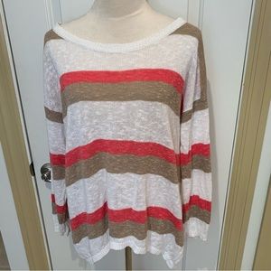 SOGI. White/Pink/Tan Sweater top. Long sleeves. Size X1.‎ Cotton/Linen bl…